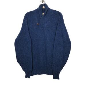 Vintage Cabelas Wool Hunt Fish Sweater Blue Knit 90s Grandpa Large Tall